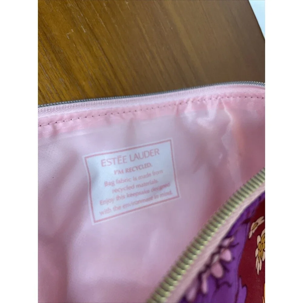 Estee Lauder Makeup  Cosmetic Bag  Multi   Color Red & Orange Floral